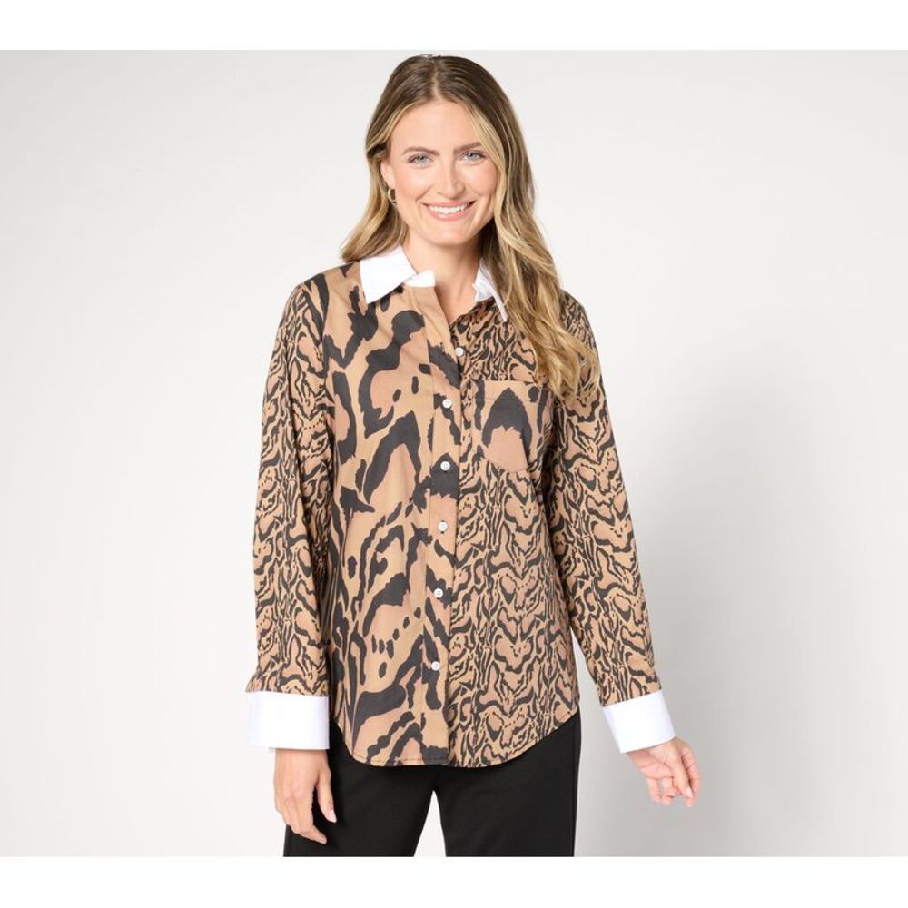 SUNNYLiFE Women's Top Plus Sz 1X Core Poplin Button-Front Multi-colored